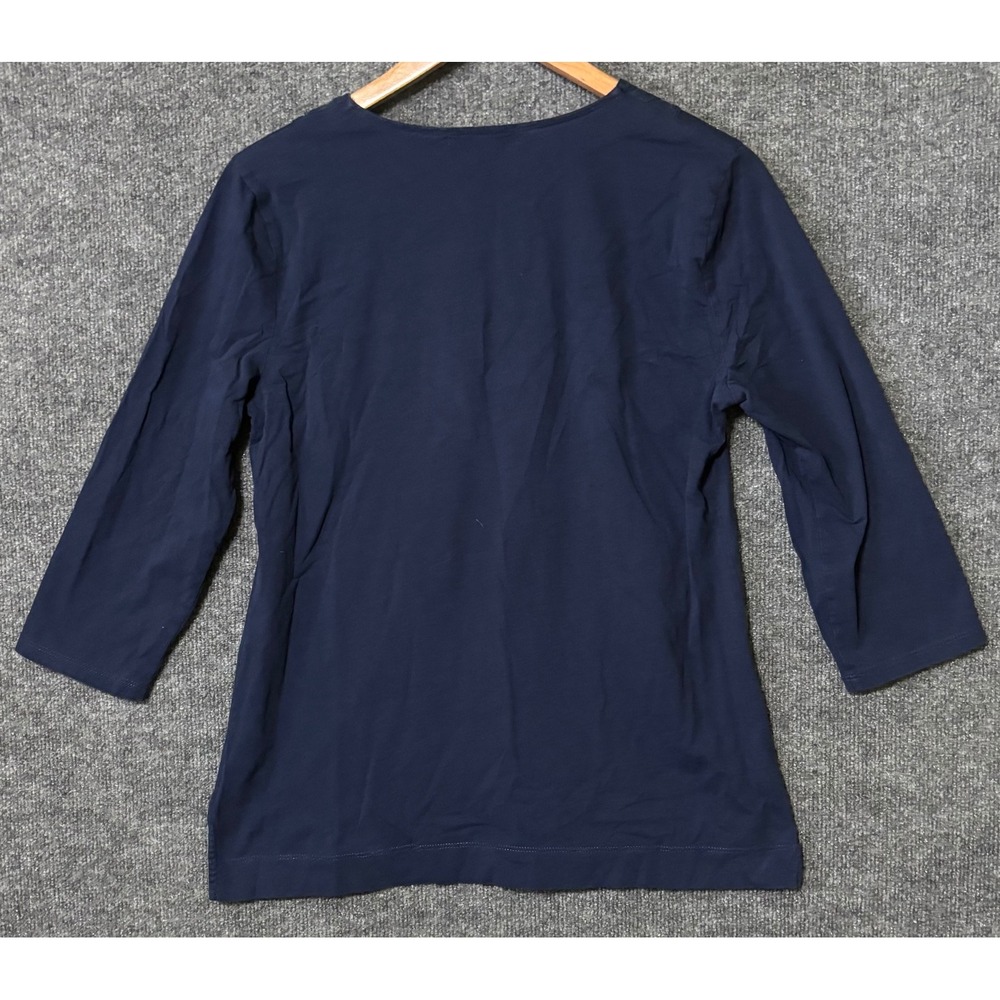 Lauren Ralph Lauren Womens Large Shirt Navy Blue Split Neck 3/4 Sleeve Cotton - Picture 2 of 5